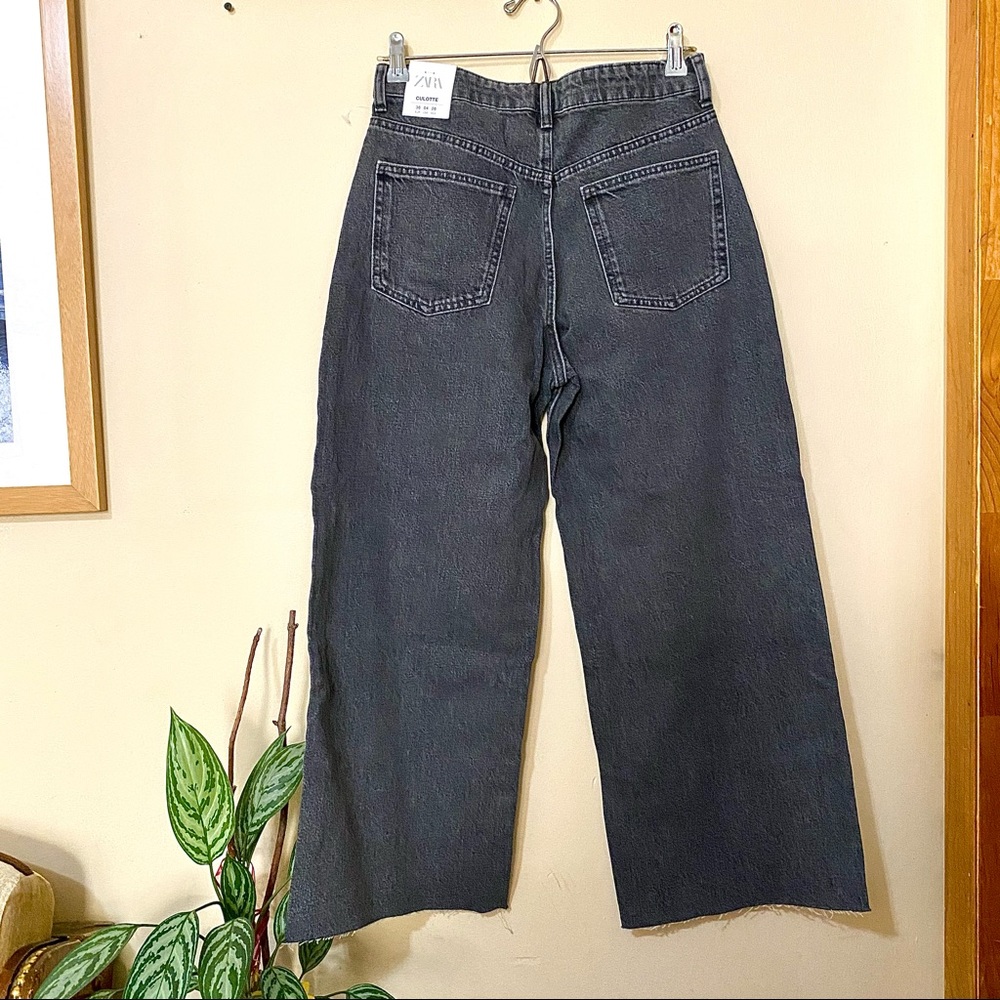 NWT Zara Hi-Rise Culotte Grey Wide-Leg Jeans - Picture 6 of 7